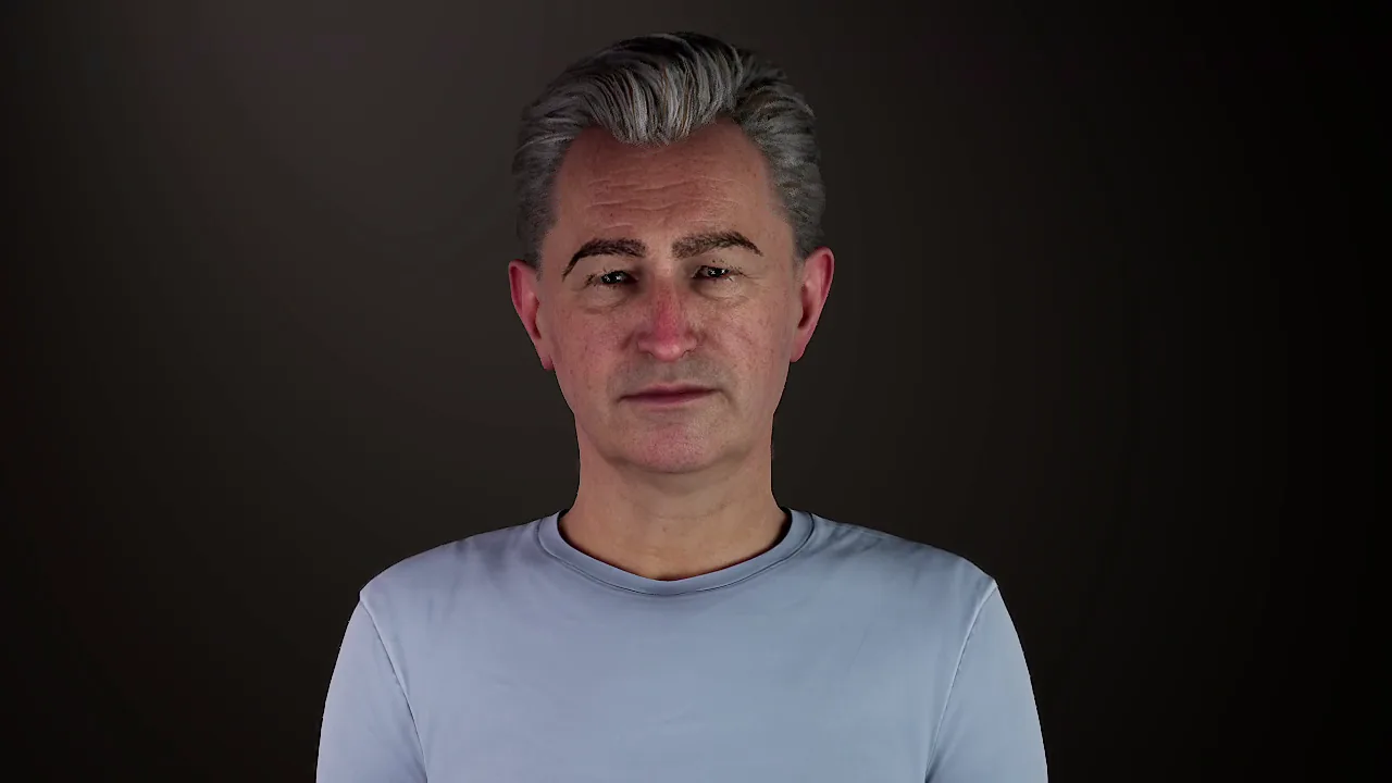 face04: Man, 50s to 60s, light skin, full head of grey hair, light blue top.