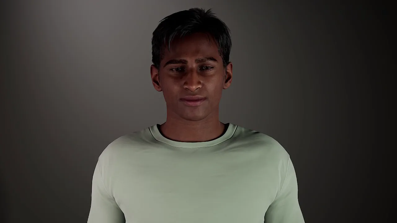 face06: Man, 20s to 30s, brown skin, short dark hair, pale green top.